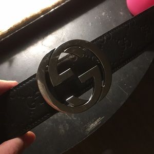 Gucci belt black band silver buckle